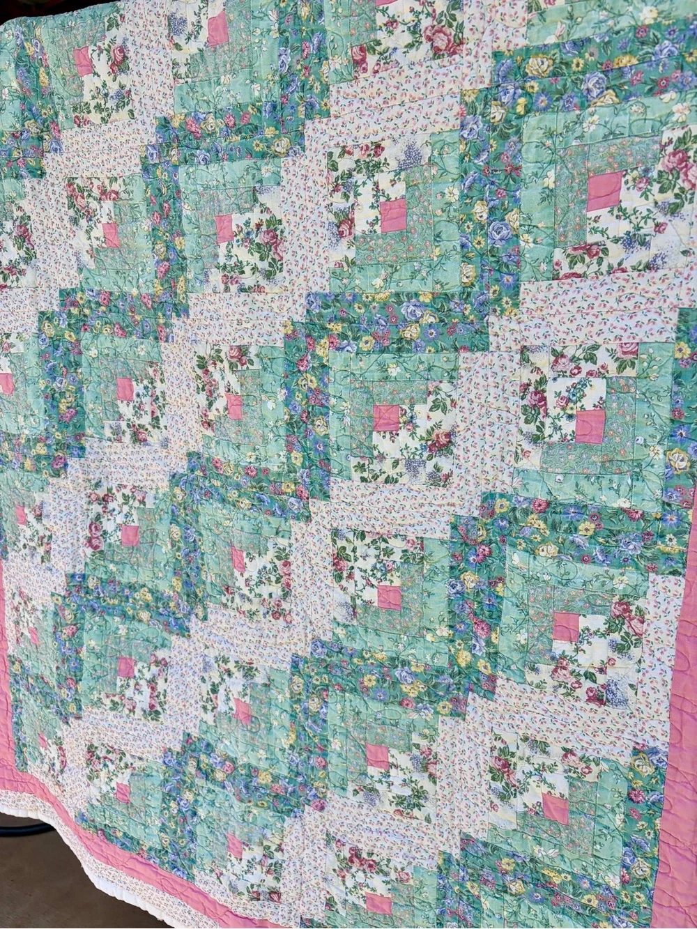 Vintage Floral Baby Quilt - Handmade Patchwork Nursery Quilt